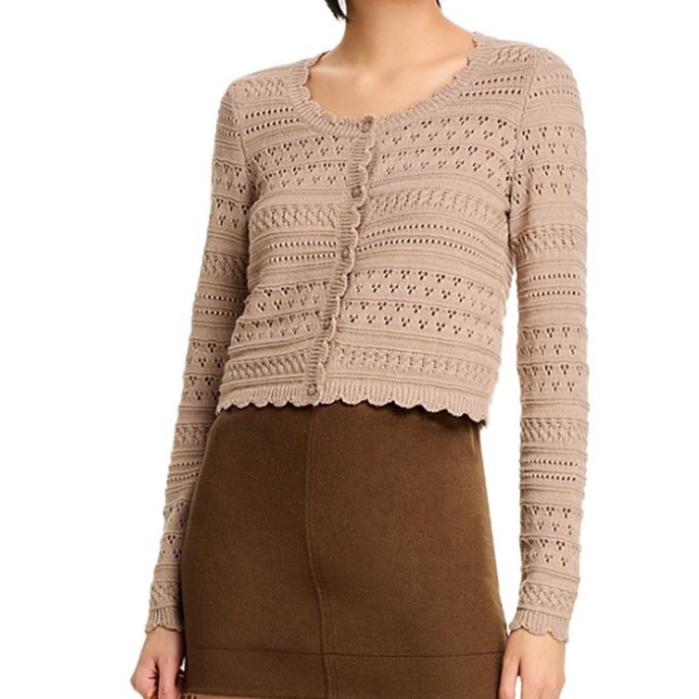 Aqua Scoop Neck Cardigan‎ Pointelle Open Knit Scalloped MSRP 78.00 Layering
